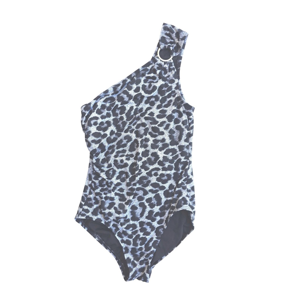 Michael Kors Asymmetric One Shoulder One Piece Swimsuit Leopard Animal Print EUC